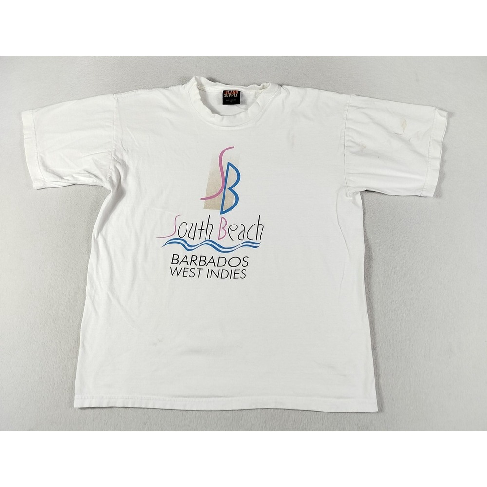 Island Supply South Beach Barbados Shirt Mens XL White Graphic Tee West Indies